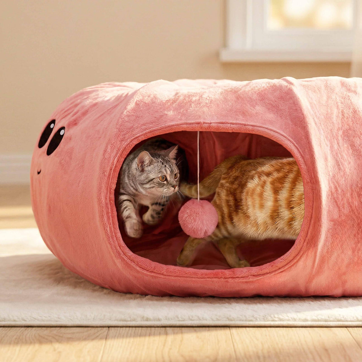 Cat Tunnel Bed with 20 Cat Toys (Pink / Large)