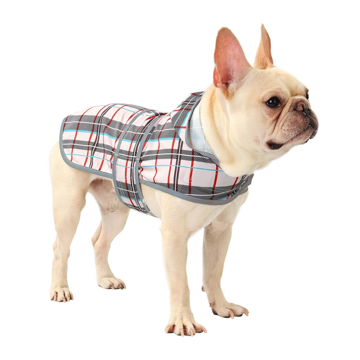 Dog Raincoat for Medium Dogs Waterproof Jacket Hooded Rain Coats with Reflective Strips Leash Hole & Poncho Adjustable Fit (Khaki Plaid / Medium)