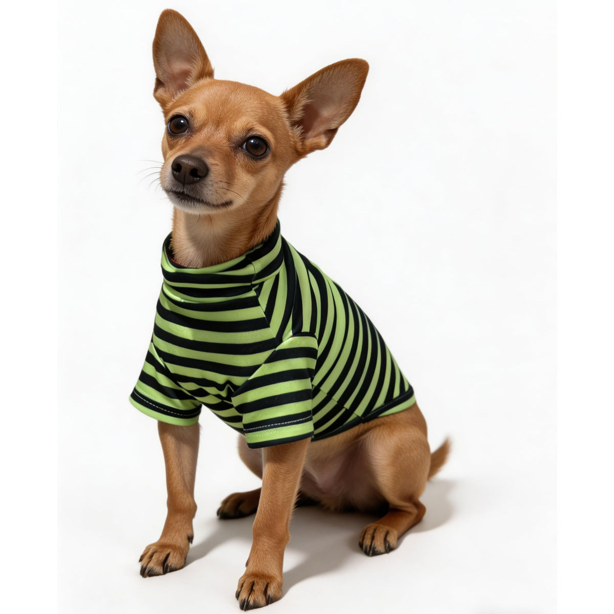 Turtleneck Dog Shirt Cute Doggie Embroidery Super Soft Dog Sweatshirt Stretchy Striped Puppy Pullover for Cats Small Medium Large Dogs (Green Striped / Large)