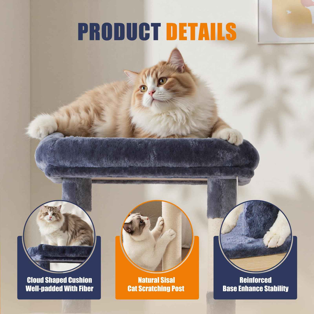 63 Inch Cat Tree Tower with Sisal Scratching Post (Dark Grey / 63 Inches)