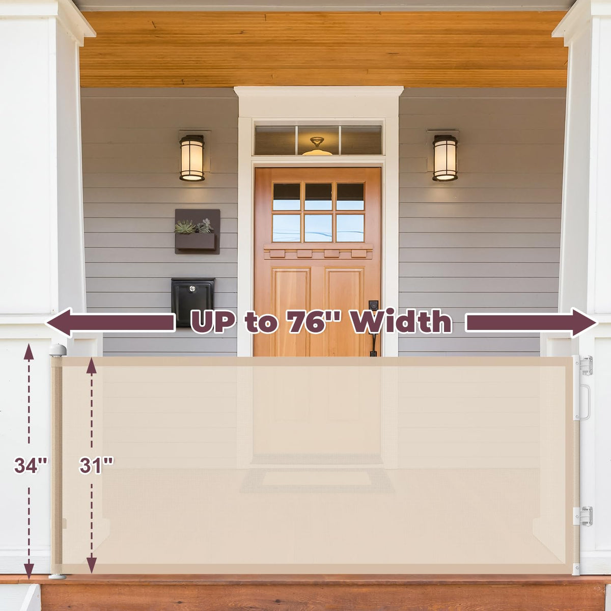 76" Retractable Baby Gates Extra Wide (Beige / 34" Tall x 76" Wide)