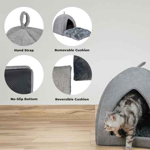 Cat Bed for Indoor Cat (Gray (Tent) / 20" x 20" x H:22")