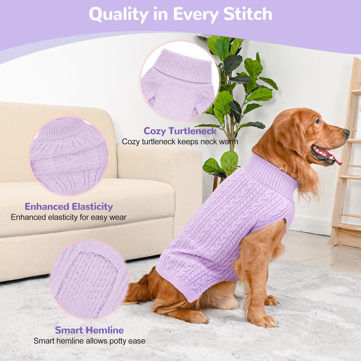 Dog Sweater 2 Pack for Large Dogs (Pink & Purple / XXX-Large)