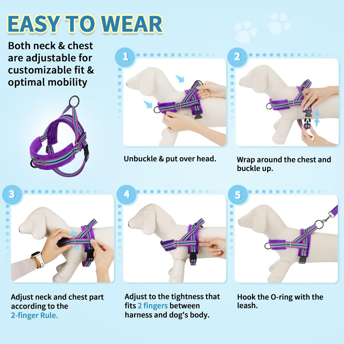No Pull Small Dog Harness and Leash Set with Front Clip (X-Small / Purple)