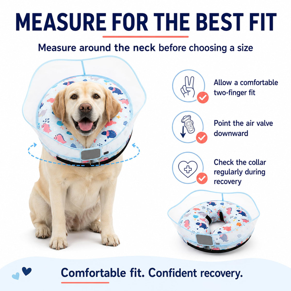 Inflatable Dog Cone Collar for Large Medium Small Dogs (Dinosaur / X-Large)