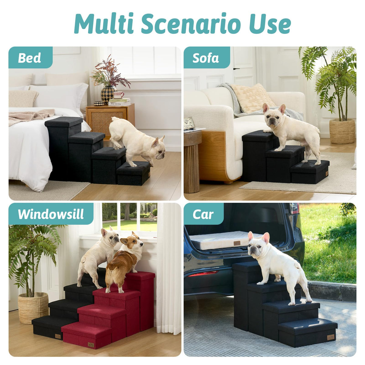 Dog Stairs with Storage (Black / 38.1"L x 17"W x 22"H)