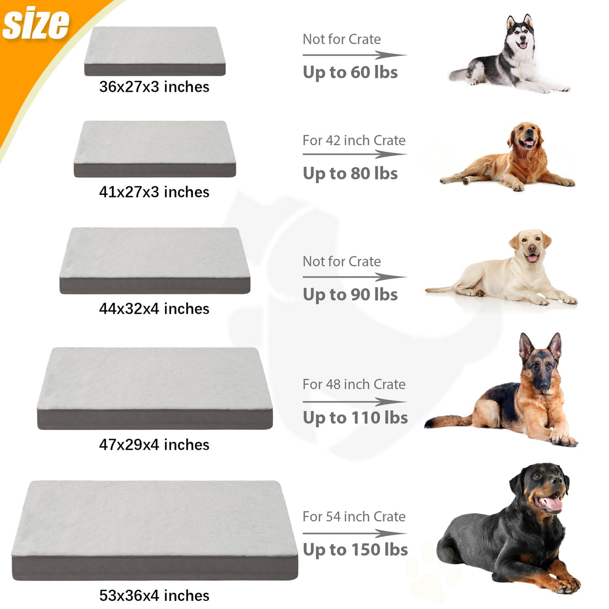 Orthopedic Dog Bed for Extra Large Dogs with Waterproof (Light Grey / 47.0"L x 29.0"W x 4.0"Th)