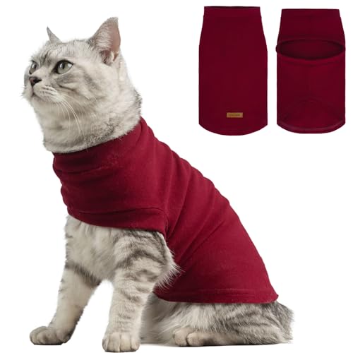 Cat Sweater Warm Fleece Pet Clothes for Cats Only (Burgundy / Small)