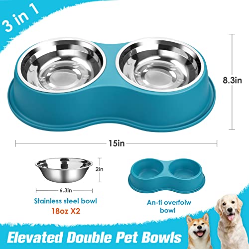 Stainless Steel Dog Bowls Double Non (Medium-18oz / 7.Lake Blue)