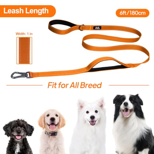 6FT 1IN Heavy Duty Dog Leash for Large Dogs with 2 Padded Handles (Orange / 1 in x 6 ft)