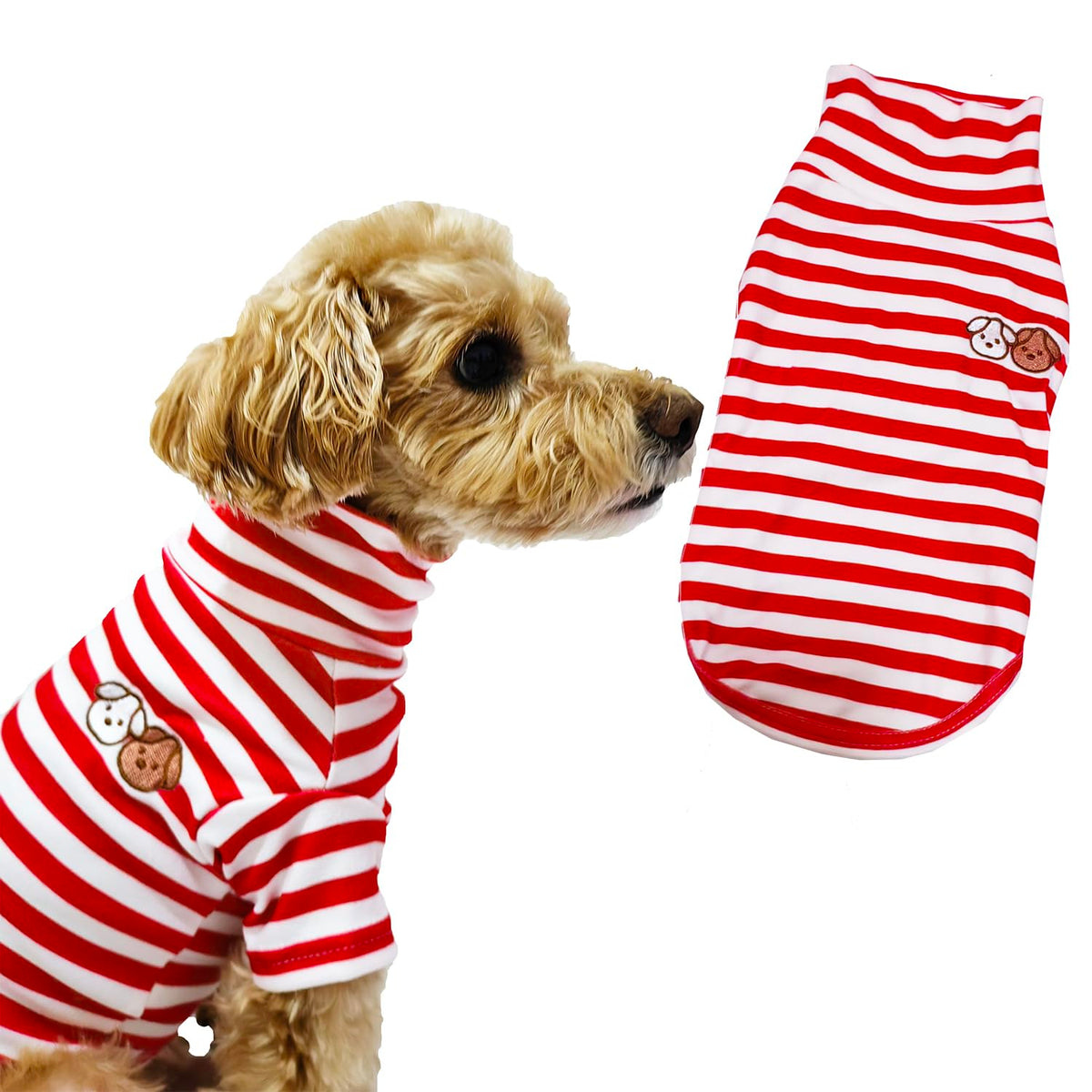 Turtleneck Dog Shirt Cute Doggie Embroidery Super Soft Dog Sweatshirt Stretchy Striped Puppy Pullover for Cats Small Medium Large Dogs (Red Striped / Small)
