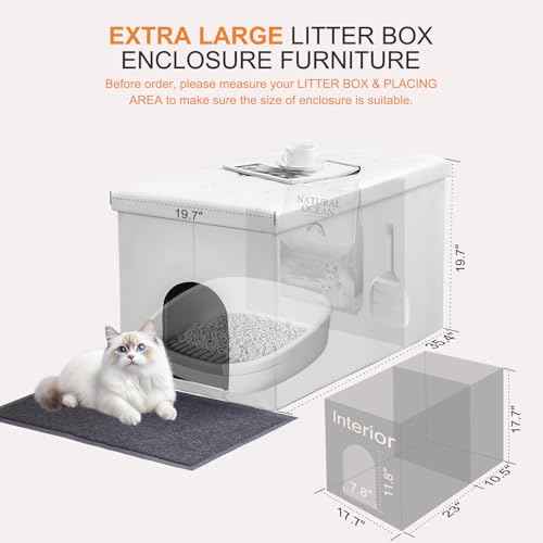Cat Litter Box Enclosure Furniture Odor Control (XXL L35.4'' x W19.7'' x H19.7'' / White)