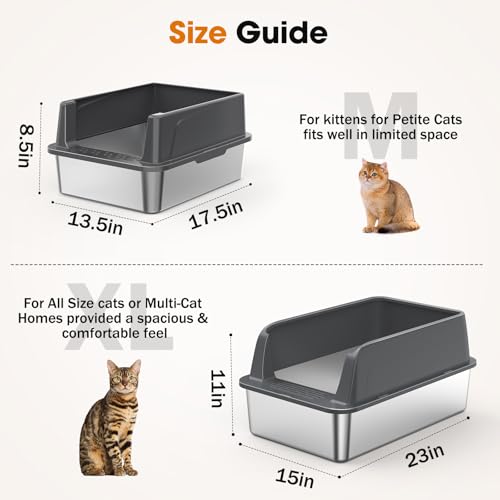 2PACK Stainless Steel Cat Litter Box (Dark Grey / M)