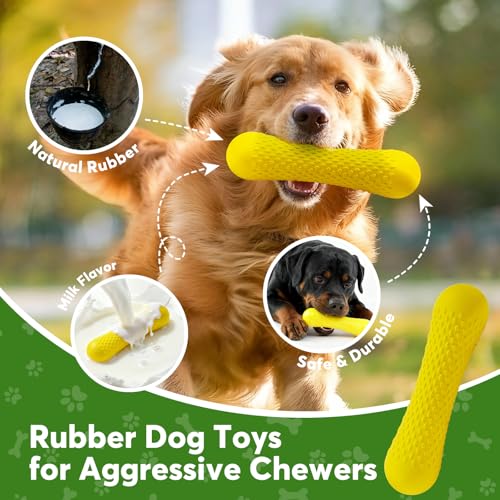 Natural Rubber Dog Chew Toys Tough Dog Toys for Aggressive Chewers (Yellow-Bone)
