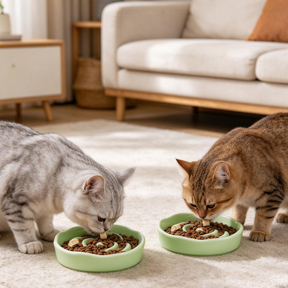 Slow Feeder Cat Bowl Set of 2 (Milk green)