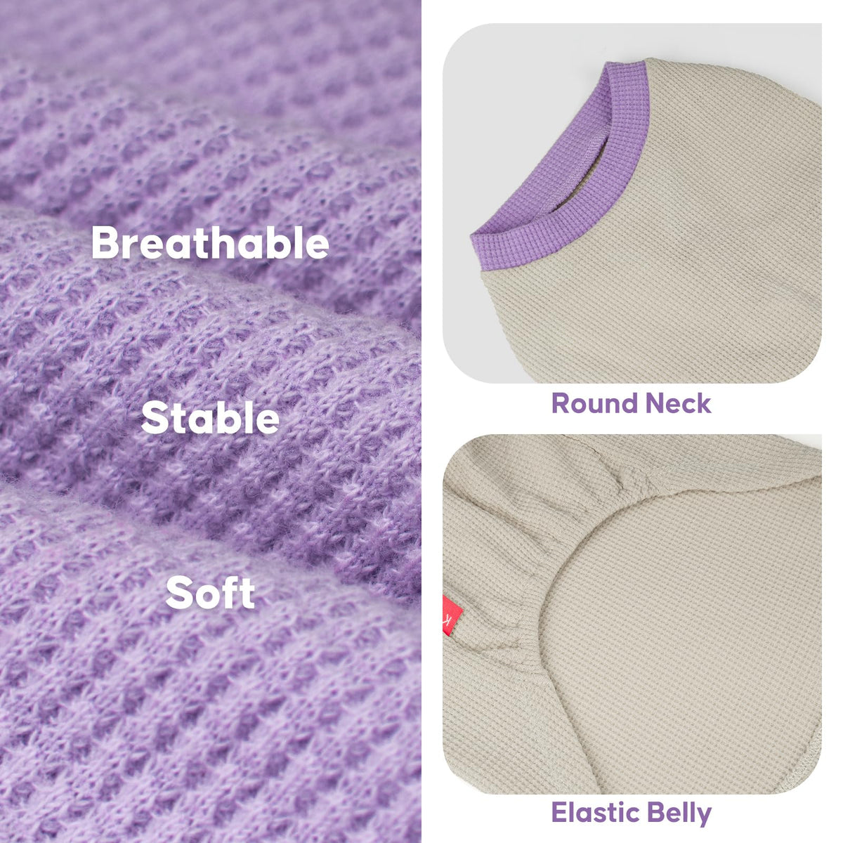 2Pack Waffle Dog Shirt for Small Medium Dogs Striped Dog Sweater (X-Large (19-27lbs) / 2Pack(Purple+Grey))
