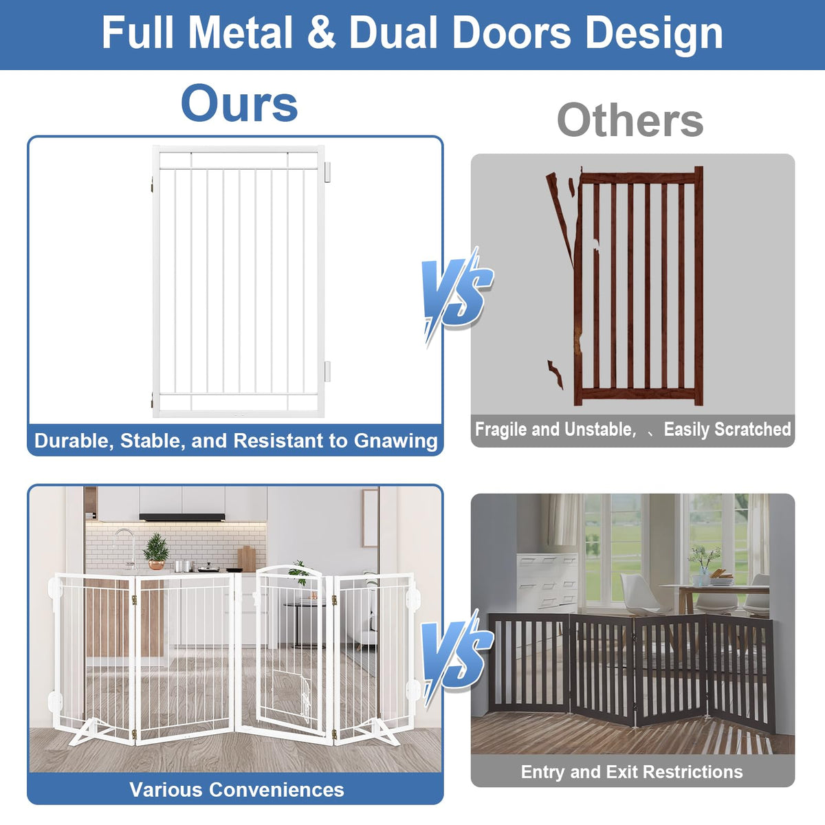 Full Metal Freestanding Dog Gate for Indoor & Outdoor (White / 【2 Panels】40"W×32"H)