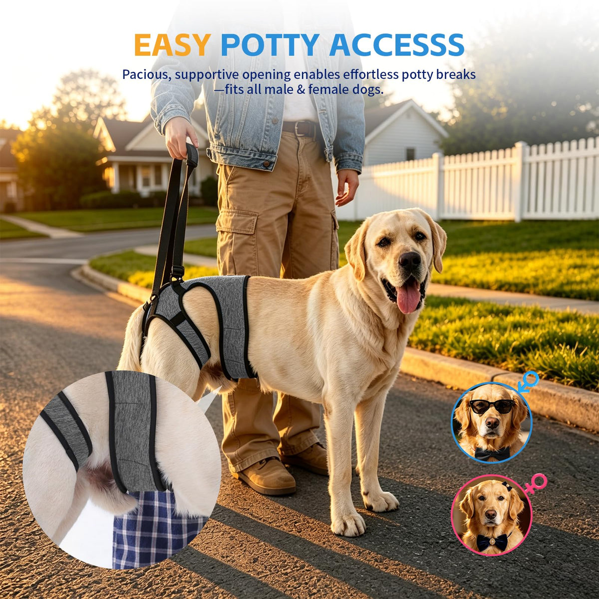 Dog Lift Harness (Grey / XL(Waist:24-29",Weight:55-77lb))