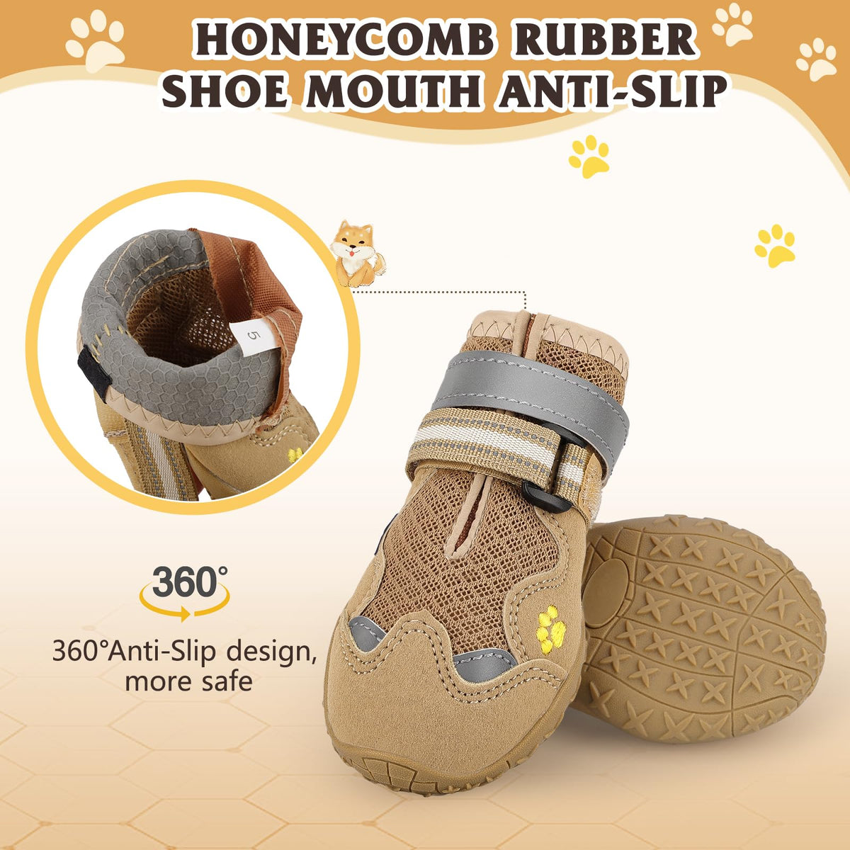 Dog Shoes for Large Medium Small Dog (Khaki / Size 8: 2.95''x3.46''(W*L))