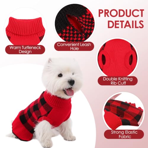 Dog Sweater Dress Plaid Knitwear for Small Dogs Girl Christmas Clothes (Red / X-Small)