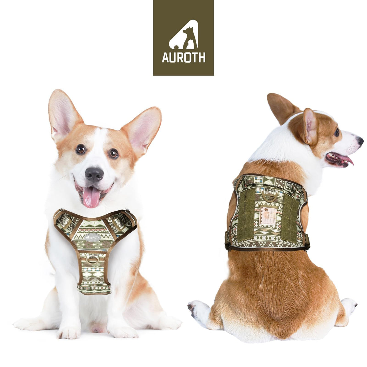 Dog Harness for Small Medium Dogs (Tribal Patterns-Green / S(Neck:14-21",Chest:20-31"),18-35 lbs)