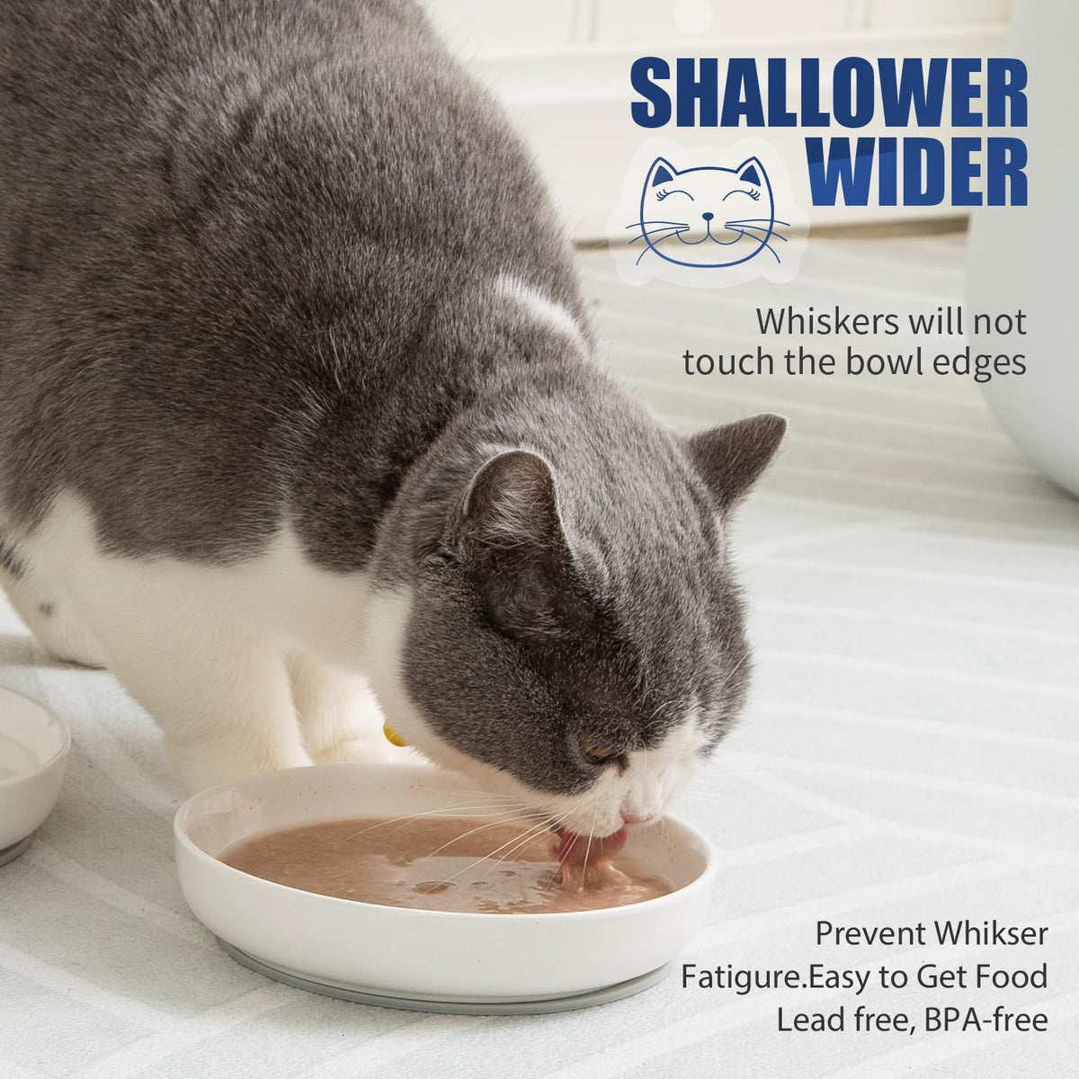 Shallow Wide Cat Food Bowls Anti Whisker Fatigue (Pink)
