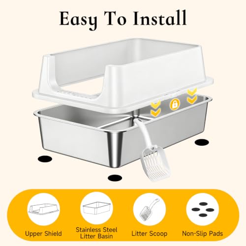 XL Open Top Stainless Steel Litter Box with High Sides (Gray-OpenTop)