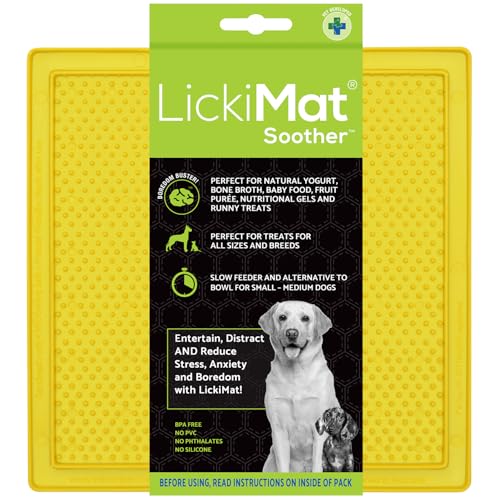 Classic Soother Slow Feeder for Dogs Lick Mat Boredom Anxiety Reducer Perfect for Food Treats Yogurt Liquid Food Peanut Butter Fun Alternative to a Slow Feed Dog Bowl (Yellow)