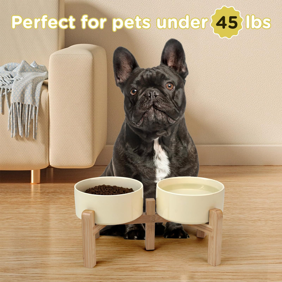 Elevated Dog Bowls Ceramic (6.1 in - 3.6 cups / Beige)