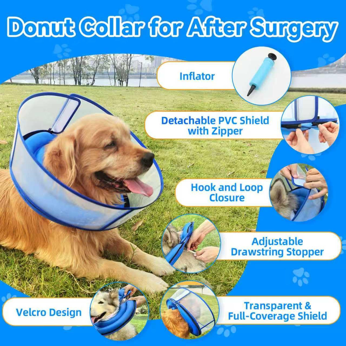 Inflatable Dog Cone Collar (Extra Large / Blue)