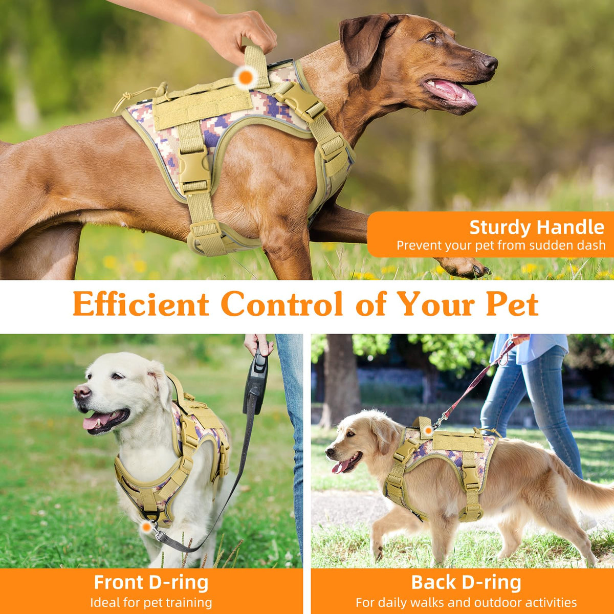 Heavy Duty Tactical Dog Harness for Small Dogs (Desert Camouflage / S (Chest: 19.6-31.5", Neck: 11-19.6"))