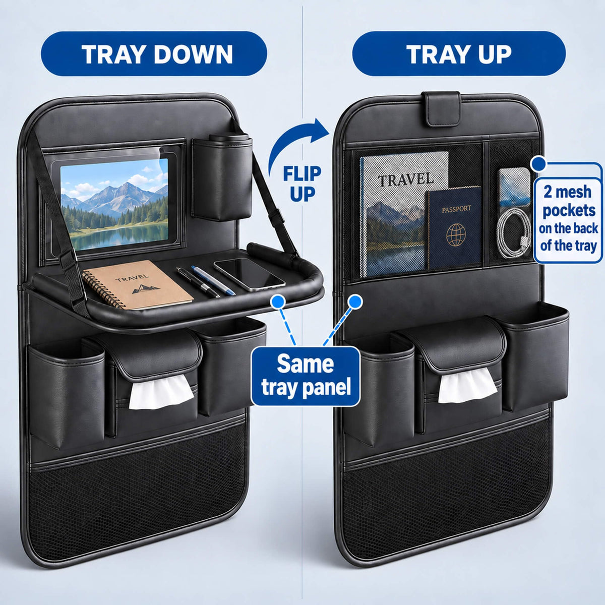 Backseat Car Organizer with Fold (Black)