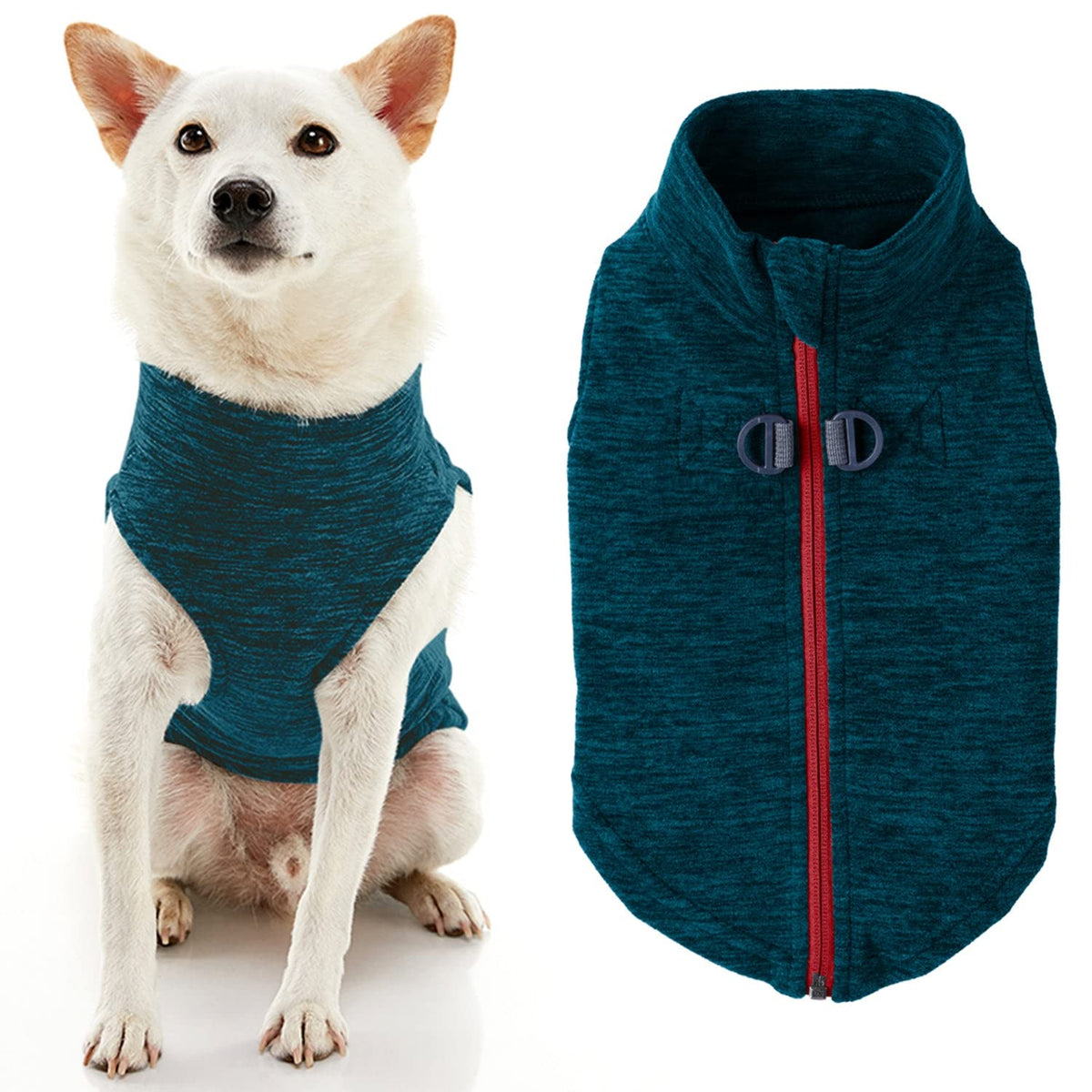 Zip Up Fleece Dog Sweater (Medium chest (~17.5") / Turquoise Wash)