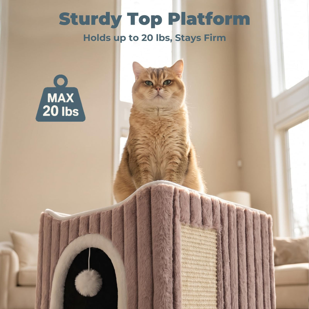 3-in-1 Cat Cave Bed for Indoor Cats with Scratch Pad (Lightbrown)