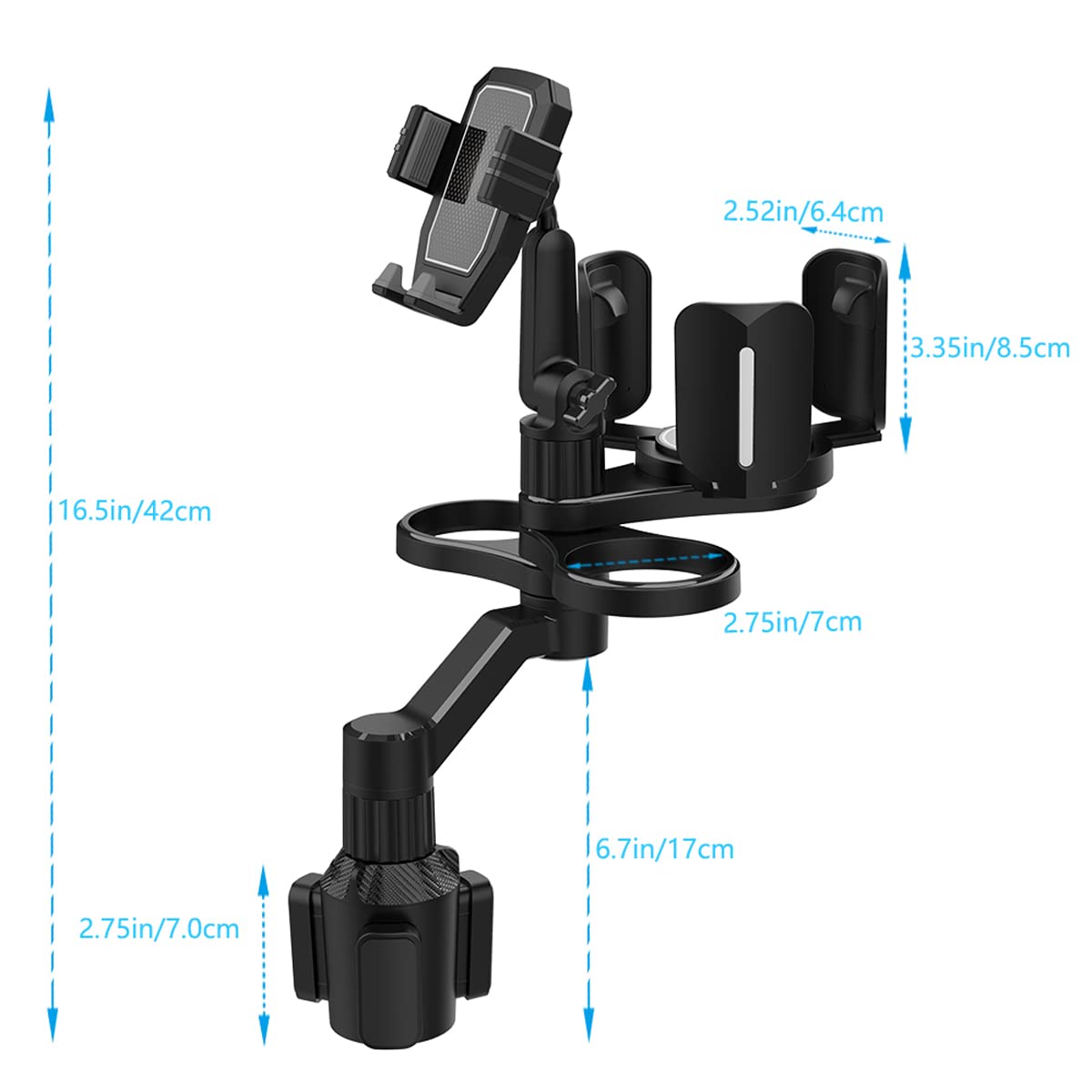 4-in-1 Car Expander with Dual Cup Holder, Phone Holder, 360 Adjustable Base, All Purpose Organizer for Snack Bottles, Drinks (D04)