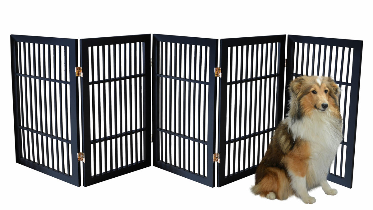 Pet Dog Gate Freestanding (5 Panel 30" Tall / Black Pet Gate)