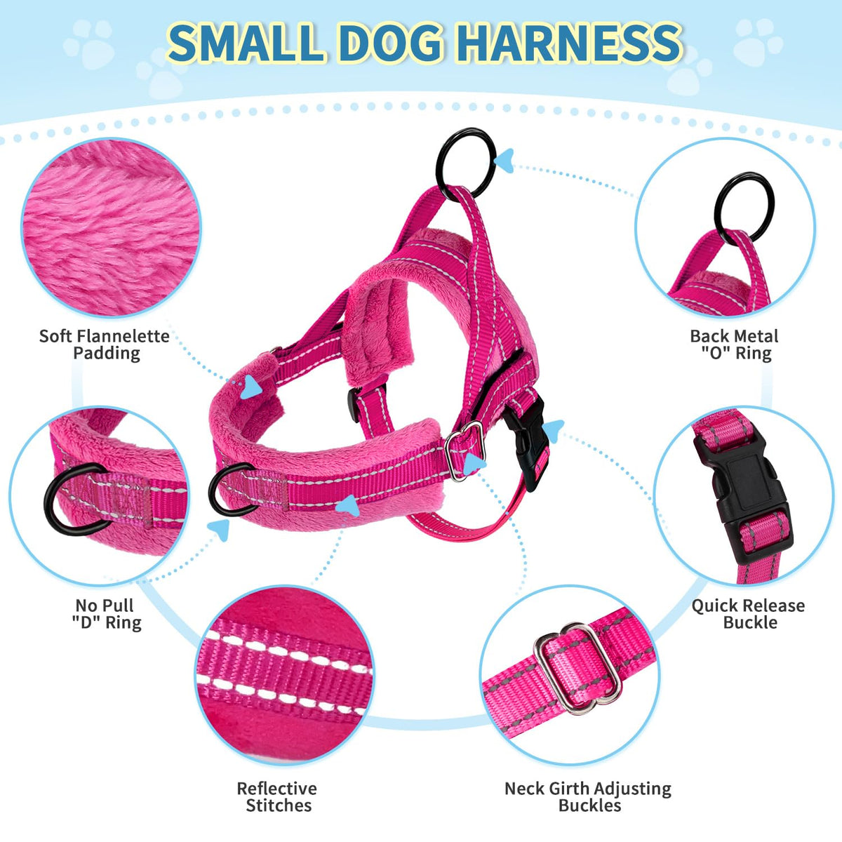 No Pull Small Dog Harness and Leash Set with Front Clip (Medium / Fuchsia)