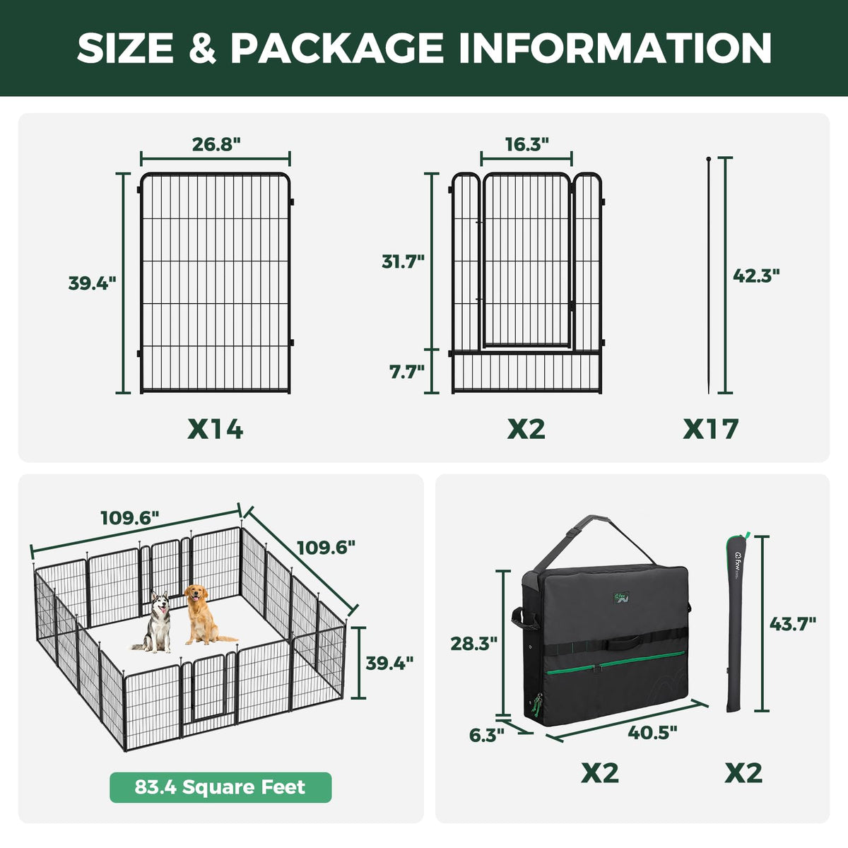 Rollick Dog Playpen with Storage Bags (Black / 40"H)
