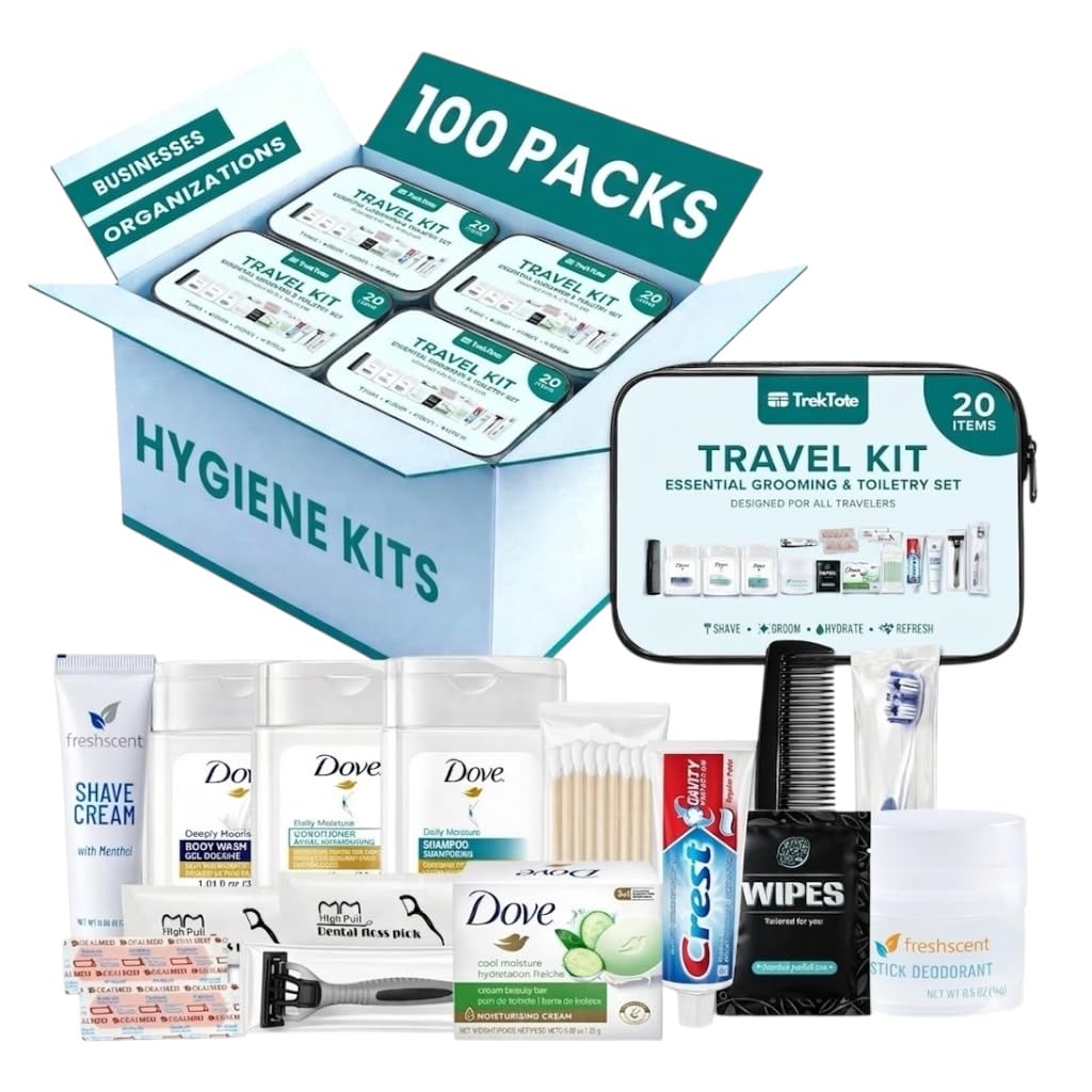 Bulk Hygiene Kits Unisex Premium Name Brand for Care Packages (100 Pack)