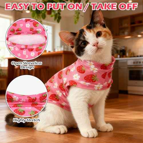 Cat Sweater Warm Fleece Pet Clothes for Cats Only (Strawberry Pink / Medium)