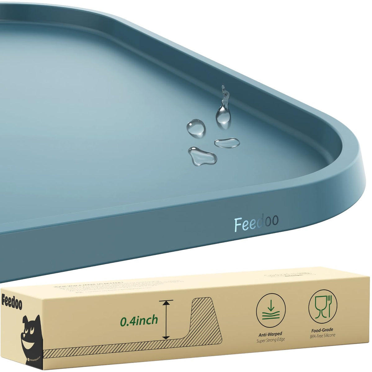 Pet Feeding Mat [Warped Resistant Raised Edge] (28.5"L x 16.5"W / Blue)