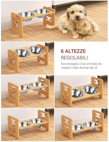 Elevated Dog Bowls with Mat (Bamboo / Small)