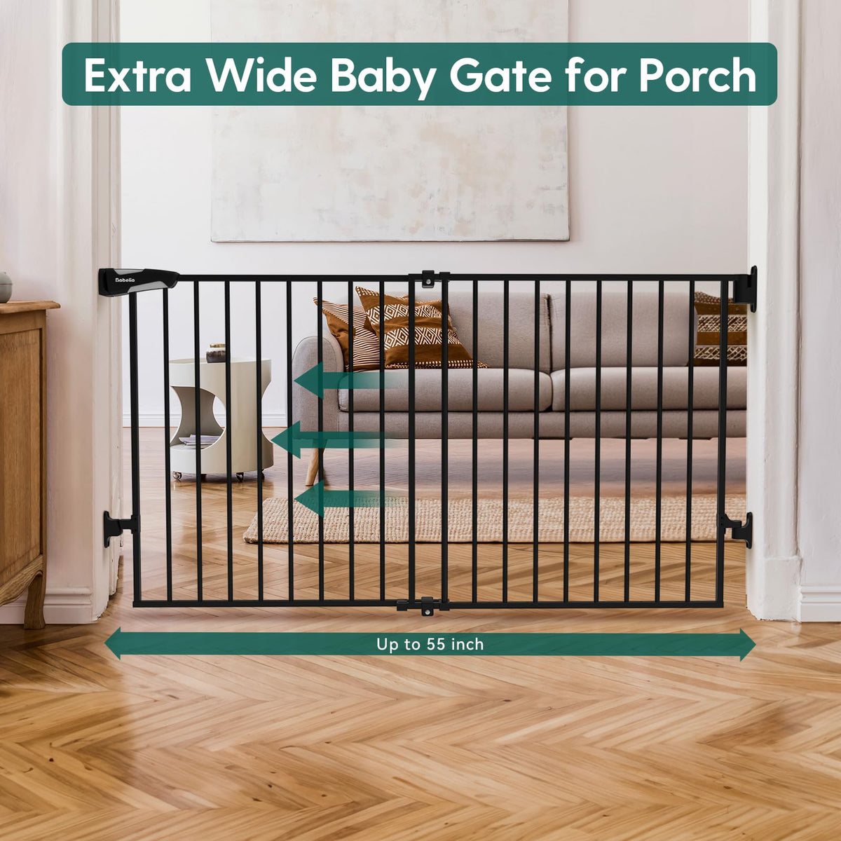 31.5 55" No Bottom Bar Baby Gate Extra Wide (Black / 28" H, 31.5-55" W- Extra Wide)