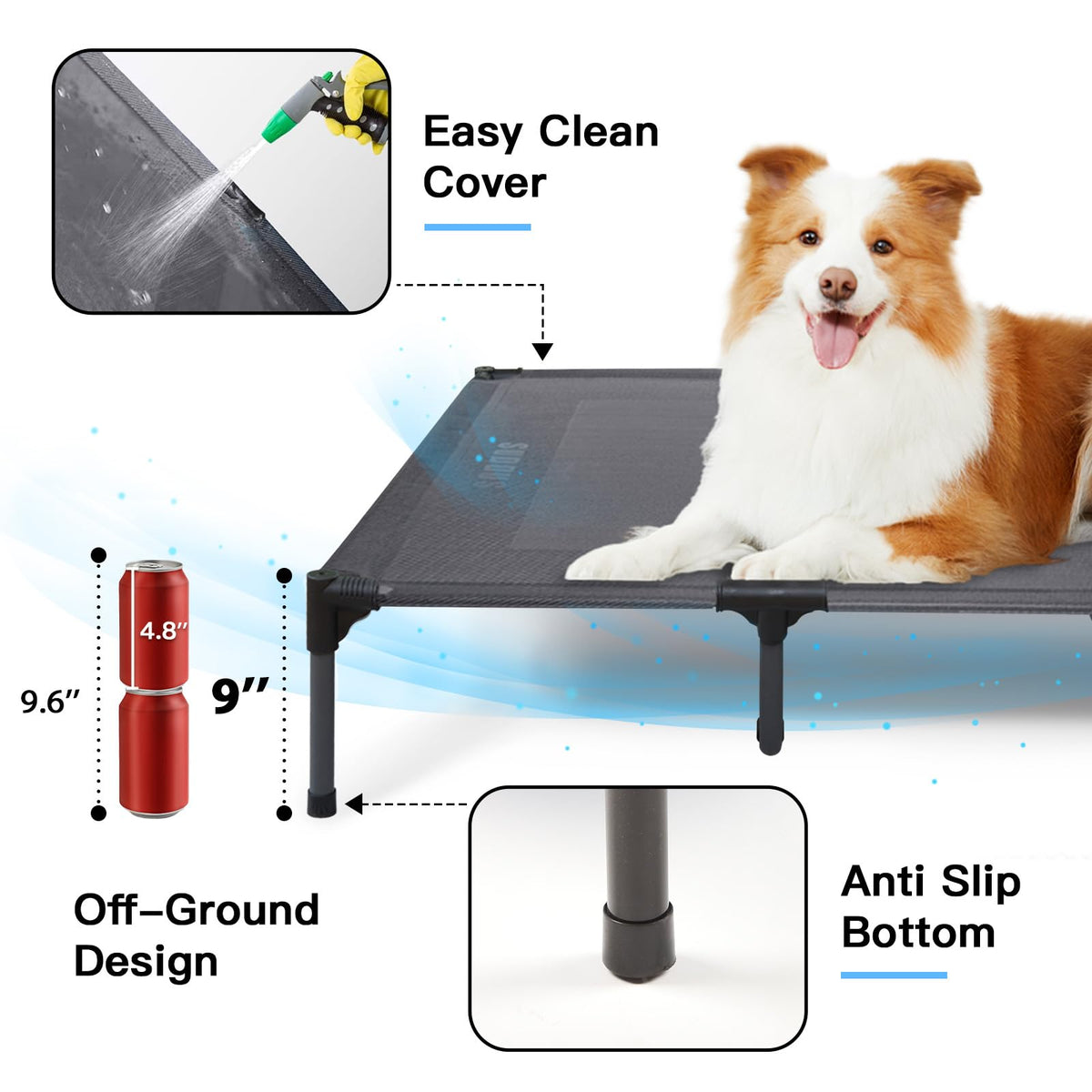 Elevated Dog Bed for Large Dogs 120lb (XL (48"L x 36"W x 9"H) / Grey)