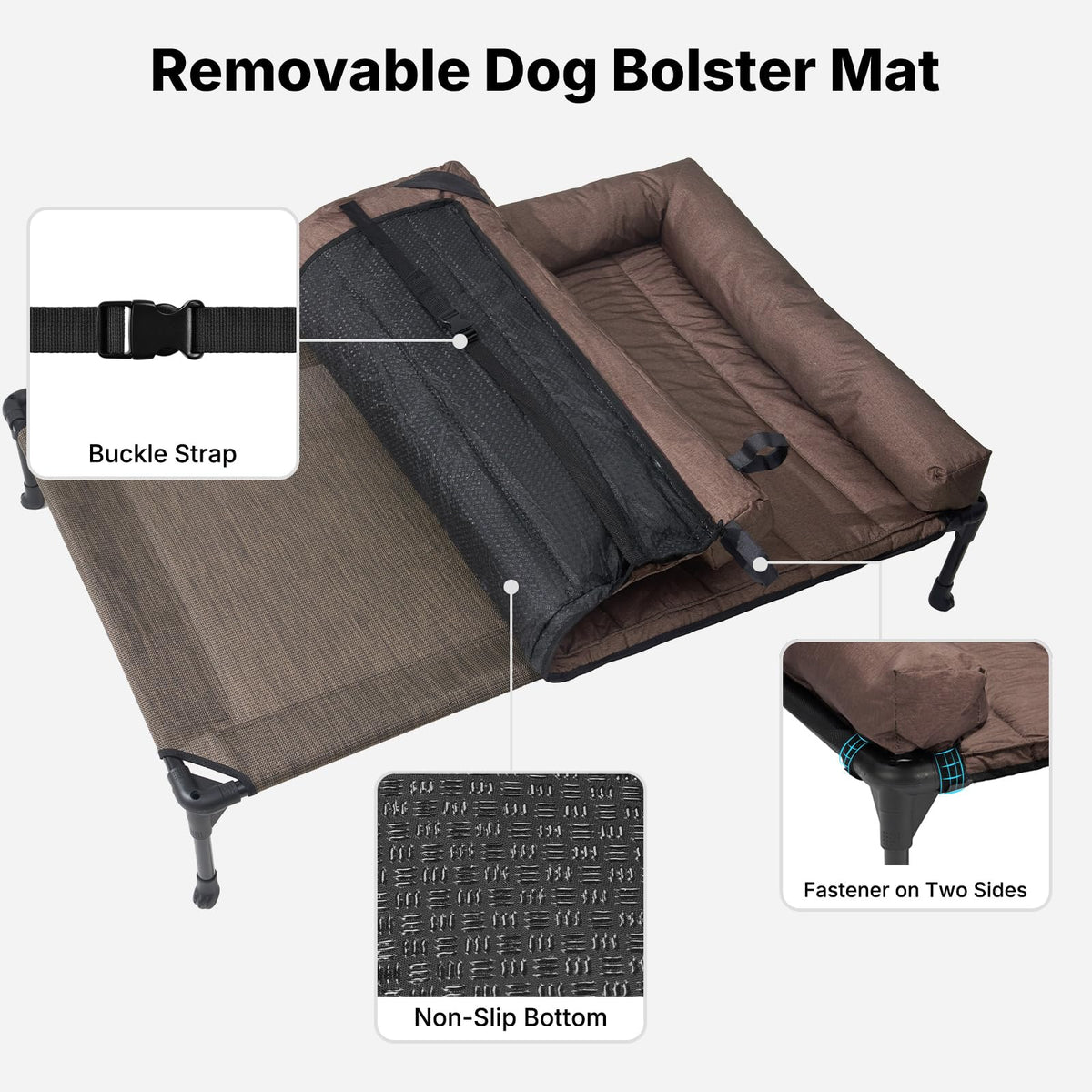 Outdoor Elevated Dog Bed with Waterproof Bolster Cushion (Brown / 53.0"L x 37.5"W x 9.0"Th)