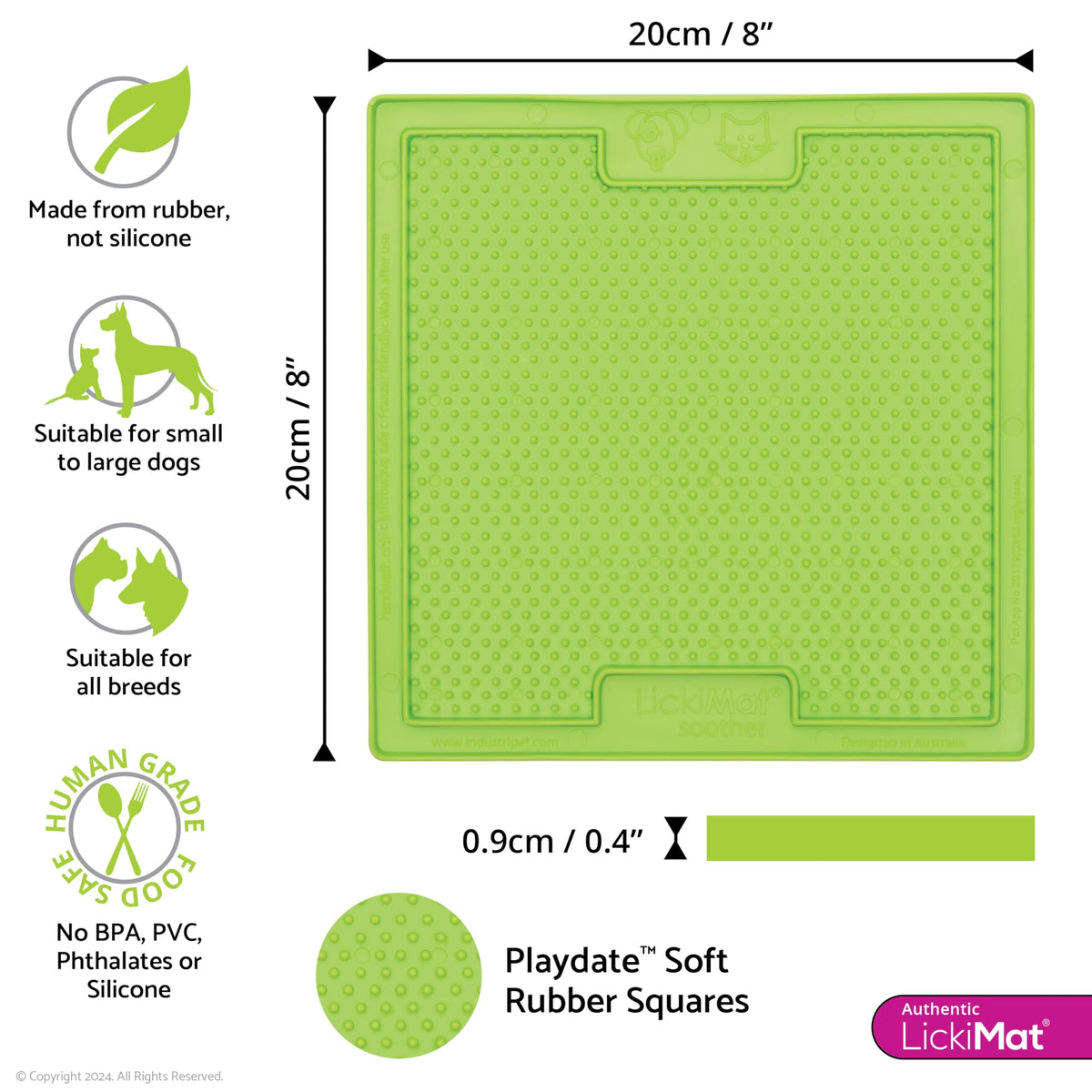 Classic Soother Slow Feeder for Dogs Lick Mat Boredom Anxiety Reducer Perfect for Food Treats Yogurt Liquid Food Peanut Butter Fun Alternative to a Slow Feed Dog Bowl (Green)