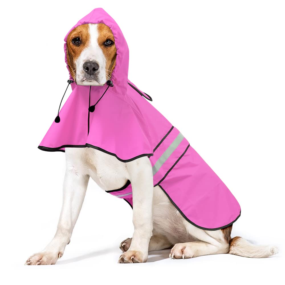 Dog Raincoat Waterproof Coat with Hood Reflective Pet Rain Jacket with Leash Hole (Pink / XX-Large)