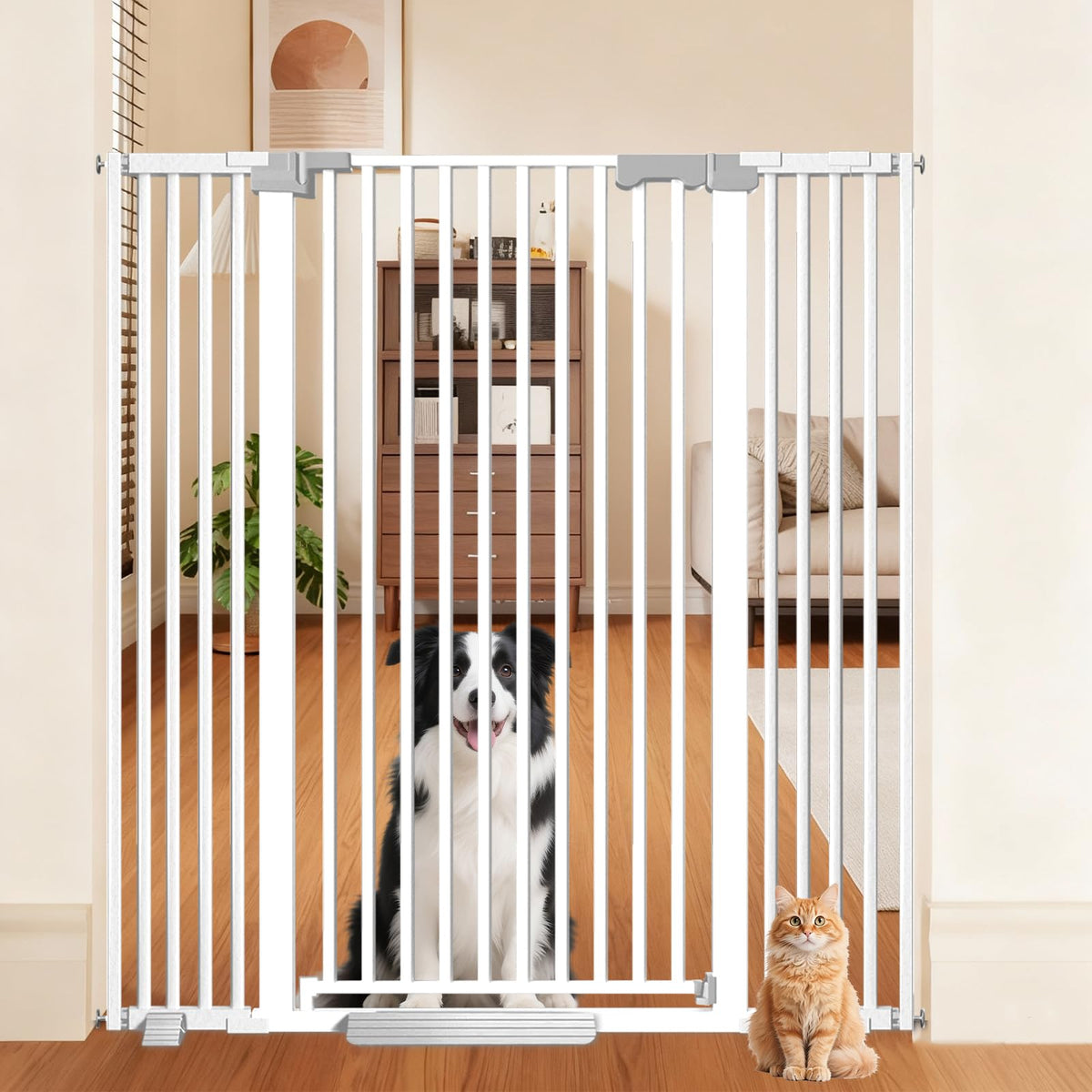 51'' Extra Tall Cat Gate for Doorways 30 (White-51"tall / 30''-49.2''Wide)