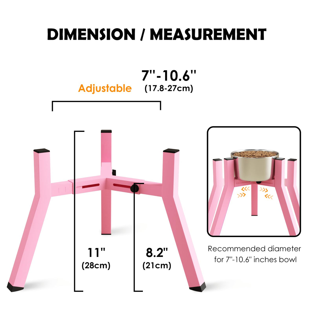 Elevated Dog Bowl Stand for Medium Large Dogs (Pink, Square / Height: 11", Width: 7-10.6")