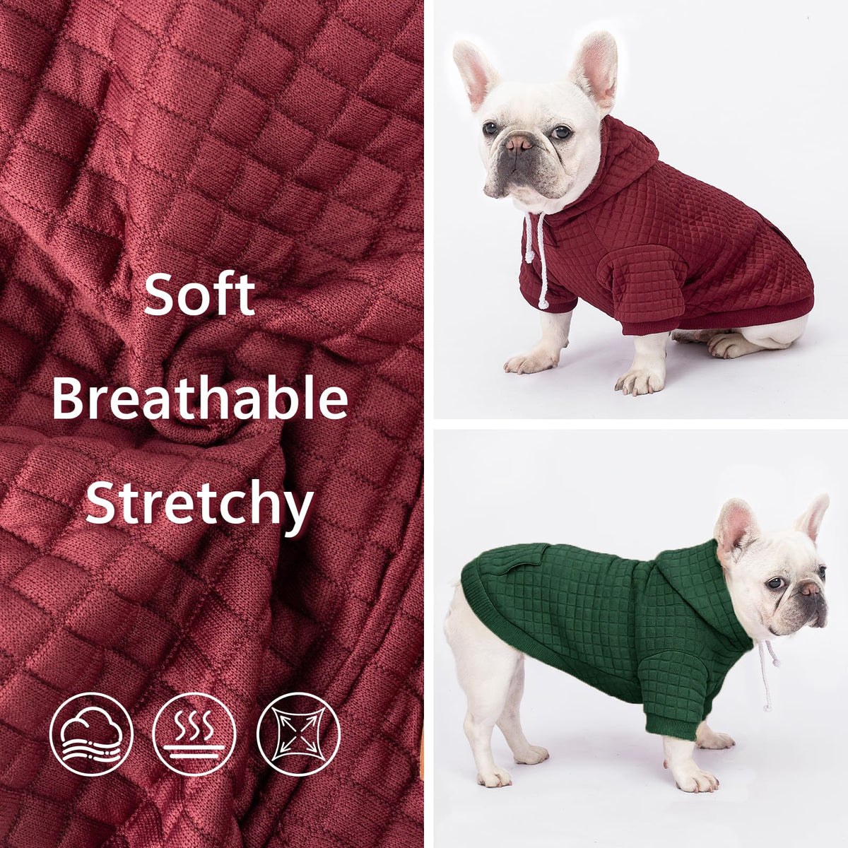 2 Pack Dog Hoodie Sweaters for Small Medium Dogs Warm Dog Clothes for Large Dogs Soft Waffle (Dark Green+Wine Red / M (Back: 15.5",Chest: 21.6", 26-35lbs))